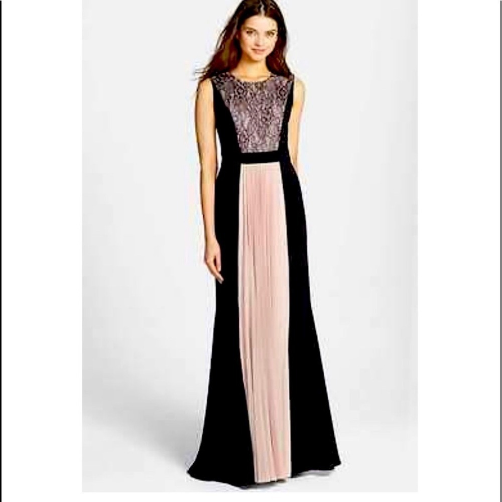 Js Collections Black Pink Lace Pleated Maxi Gown … - image 1